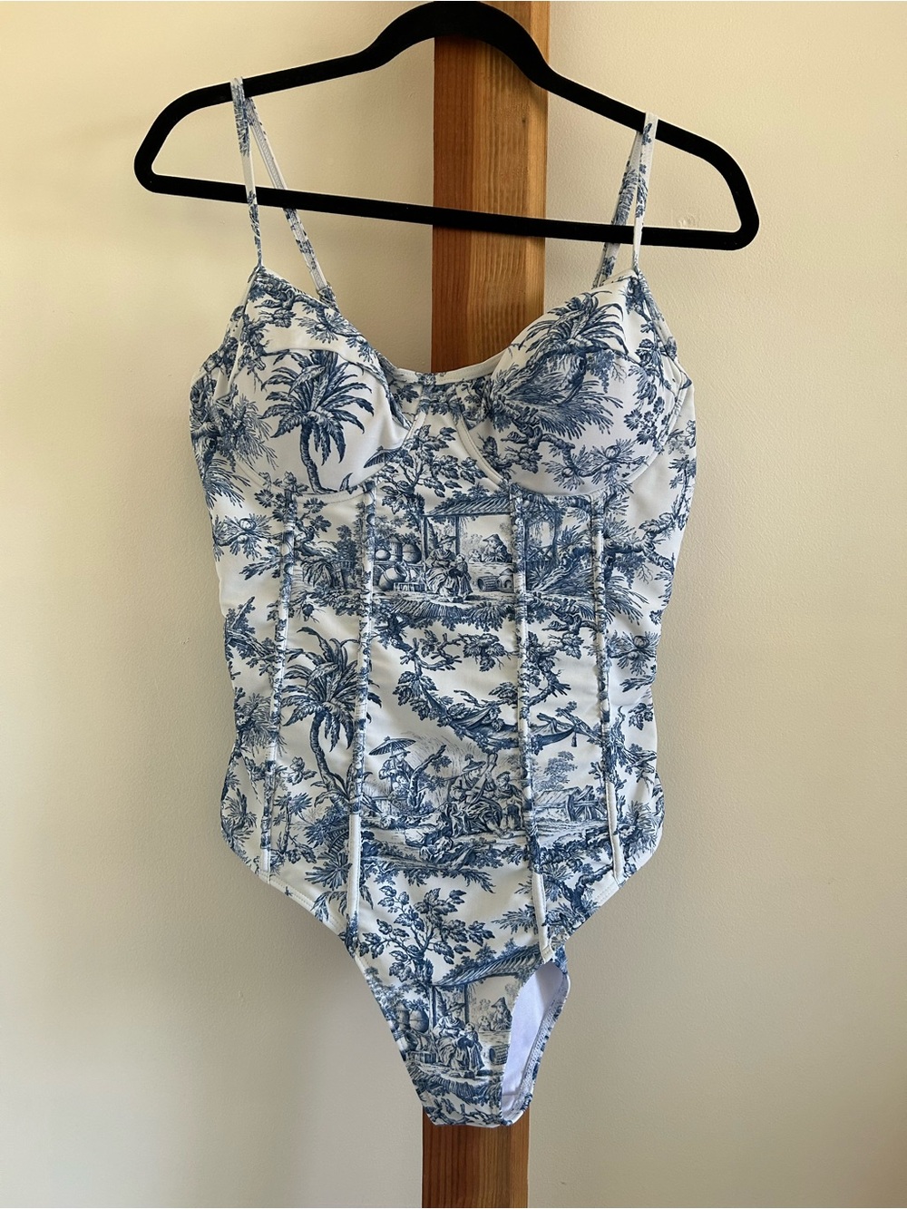 Blue Toile One-Piece Swimsuit with Underwire